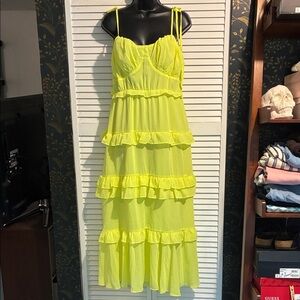 Pink Lily Neon Yellow Ruffle Maxi Dress